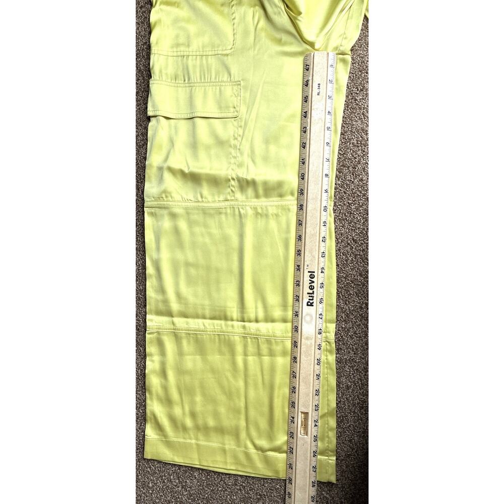 New Hutch Anthro Satin Chartreuse High Belted Wide Culotte Utility Flap Pkt S - Picture 10 of 11